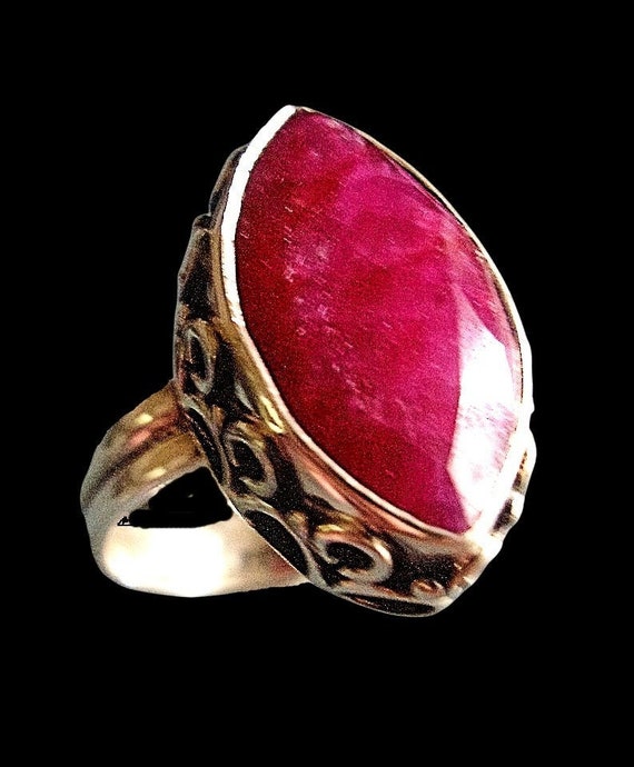 Faceted Ruby Sterling Silver Ring, Marquis-Cut, S… - image 2