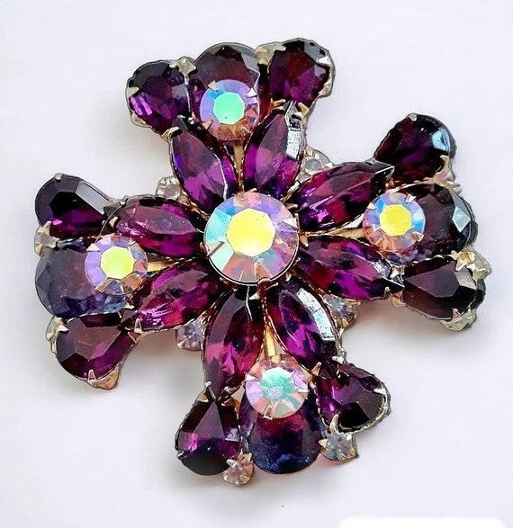 Dark Purple Maltese Cross Brooch Byzantine, Layer… - image 1