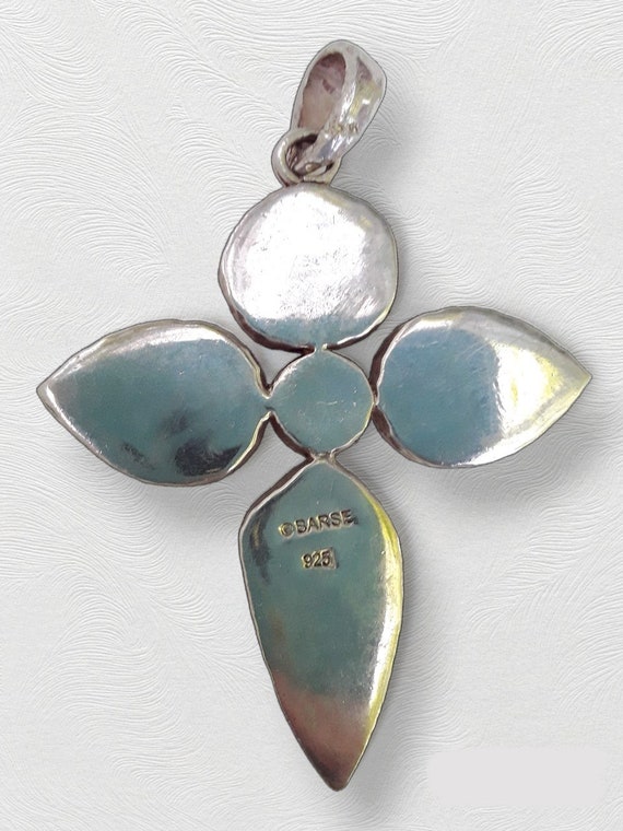 Multi Gem Stone BARSE Cross Pendant, Sterling Sil… - image 9