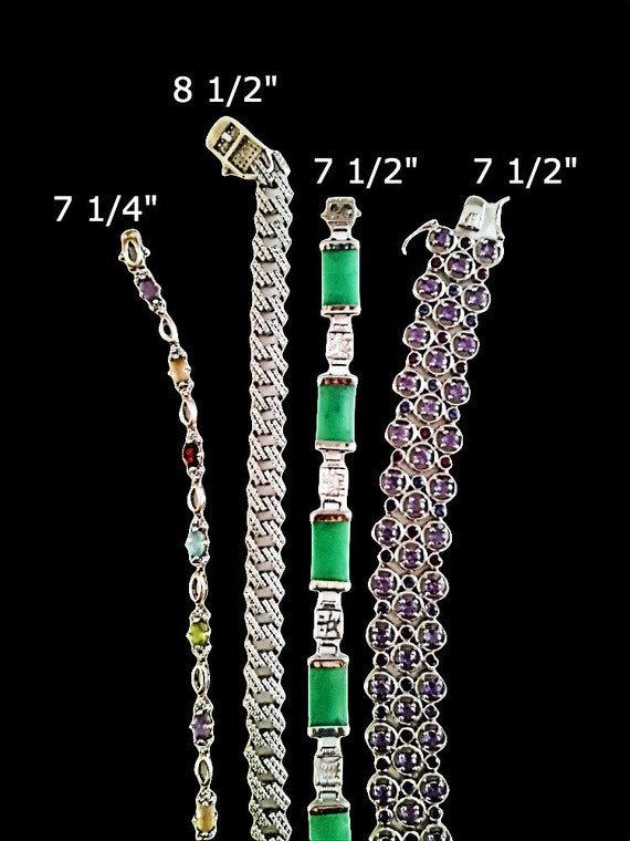 4 Sterling Silver Tennis Bracelets Lot, Jade, Mul… - image 4