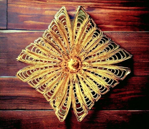 1000 Pure Silver Cannetille Brooch Pin, Gold Wash… - image 1