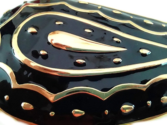 ALEXIS KIRK Black Enamel Belt Buckle, Huge, Paisl… - image 5