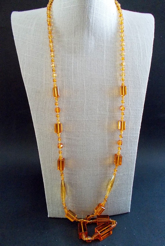 Czech Gold Topaz Glass Long Necklace, Geometric C… - image 4