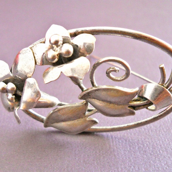 Art Nouveau Sterling Brooch Binder Brothers Floral Vintage 1930's