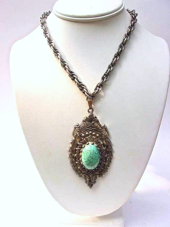 Victorian Revival Necklace-Pendant Germany, Turqu… - image 6