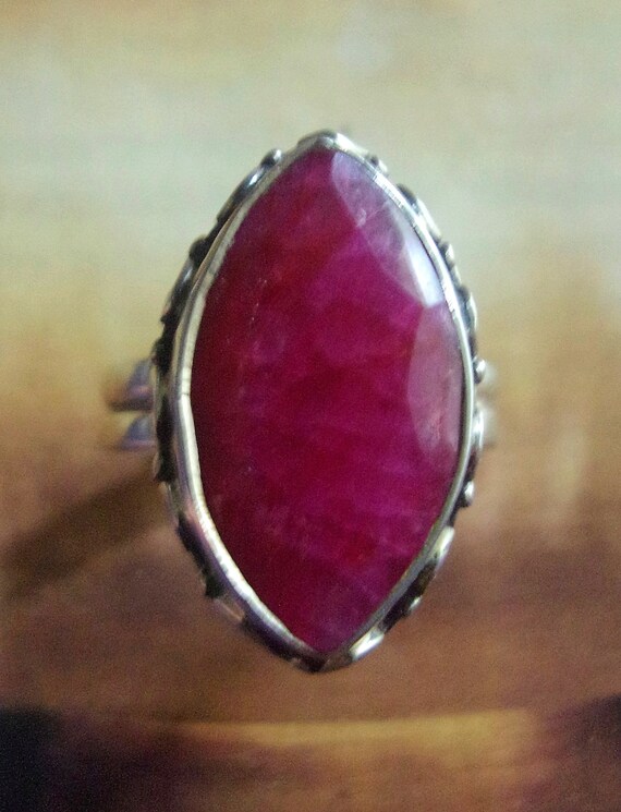 Faceted Ruby Sterling Silver Ring, Marquis-Cut, S… - image 7