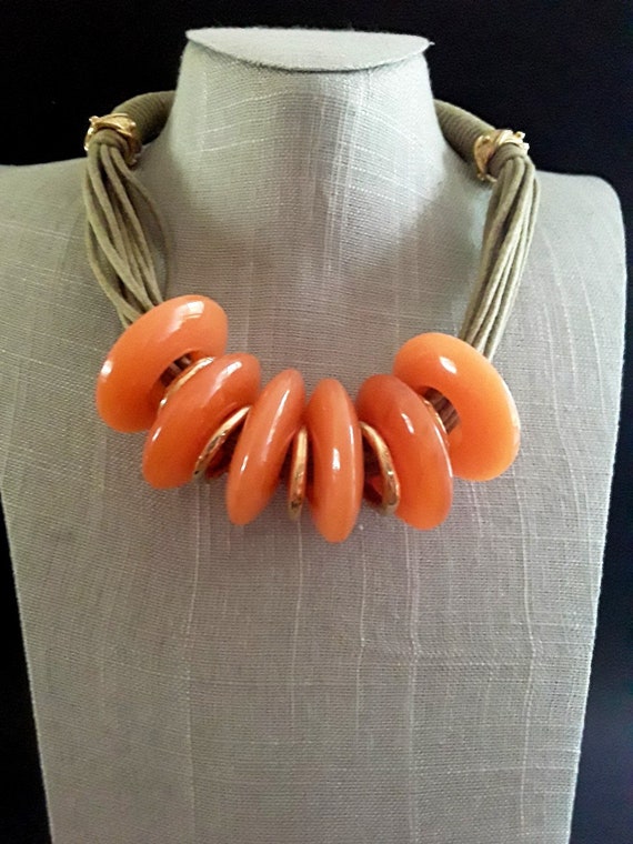 Italian Modernist Orange Huge Necklace, RITA FRAS… - image 7