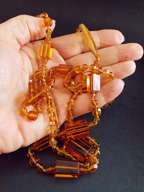 Czech Gold Topaz Glass Long Necklace, Geometric C… - image 6