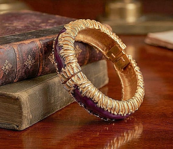 Kenneth Jay Lane KJL Gold Tone Hinged Bracelet, D… - image 1
