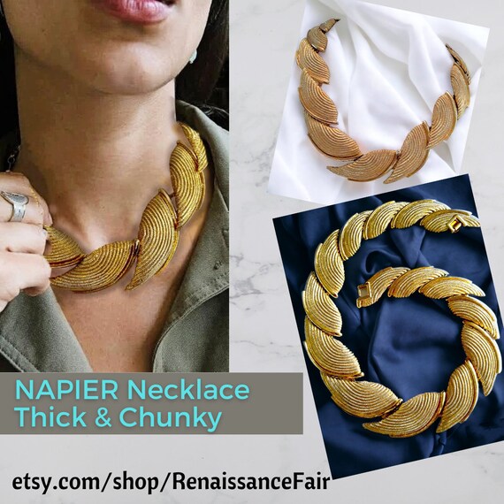 NAPIER Chunky Gold Tone Wide Necklace, Texture Sw… - image 10