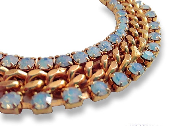 Opalescent Rhinestone Tennis Bracelet, Gold Plate… - image 2