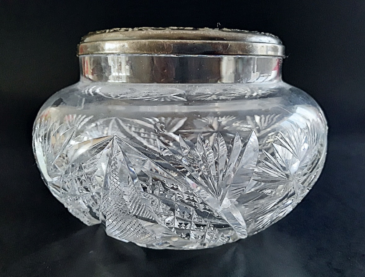 Cut Glass Powder Jar OLD MASTER by TOWLE Sterling Silver Etsy
