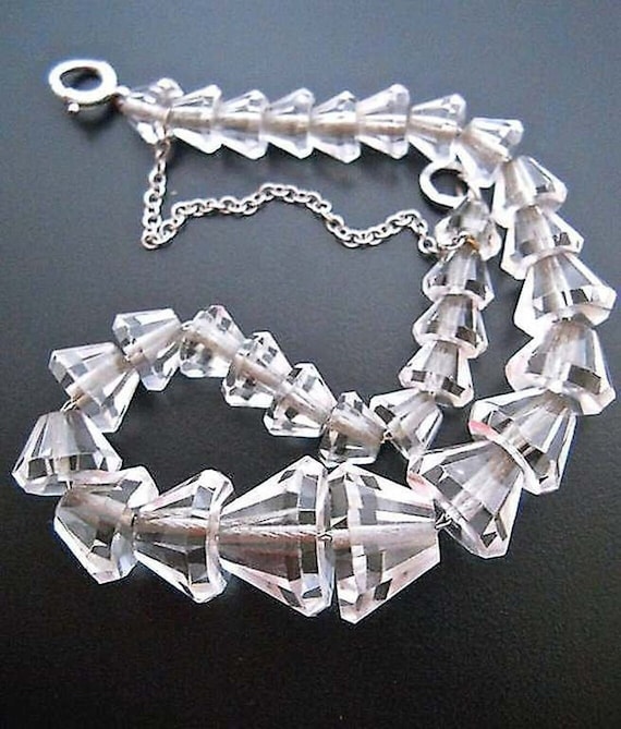Clear Rock Crystal Bracelet, Art Deco Cut, Sterlin