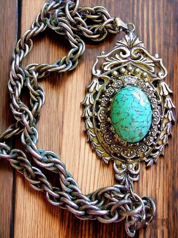 Victorian Revival Necklace-Pendant Germany, Turqu… - image 1