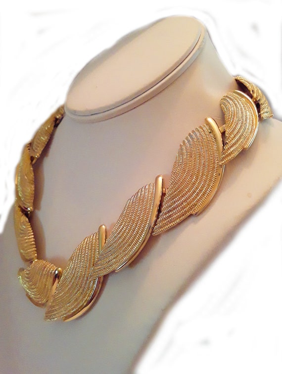 NAPIER Chunky Gold Tone Wide Necklace, Texture Sw… - image 3