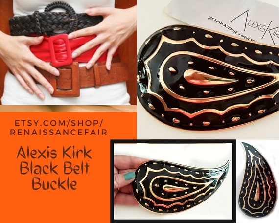 ALEXIS KIRK Black Enamel Belt Buckle, Huge, Paisl… - image 10