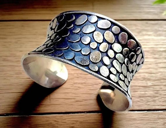 Sterling Silver Pebble Texture Cuff Bracelet, JAN… - image 8
