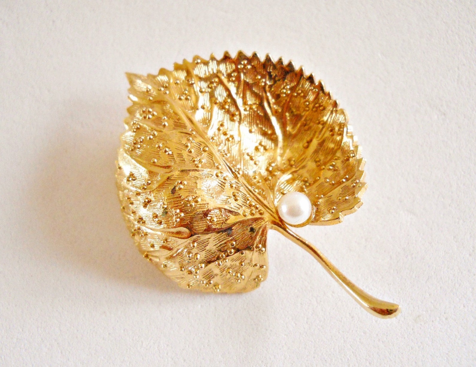 Christian Dior Germany Brooch Pin Gold Plated Leaf Pearl Etsy