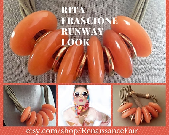 Italian Modernist Orange Huge Necklace, RITA FRAS… - image 10