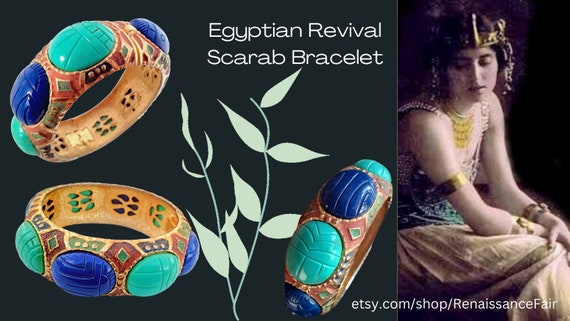 Egyptian Revival Scarab Bracelet, Unsigned KRAMER… - image 10