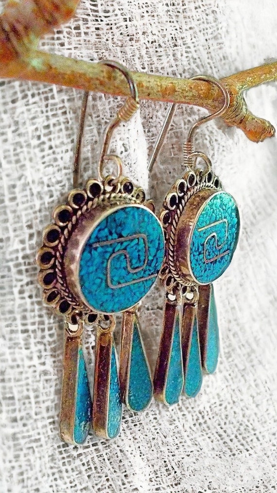 Turquoise Inlay Sterling Silver Dangle Earring, Me