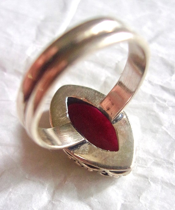 Faceted Ruby Sterling Silver Ring, Marquis-Cut, S… - image 9