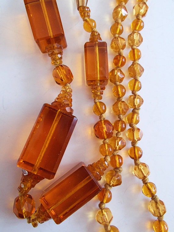 Czech Gold Topaz Glass Long Necklace, Geometric C… - image 7
