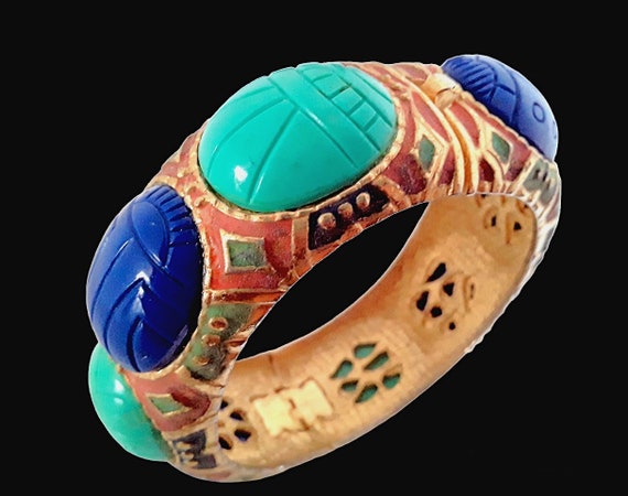 Egyptian Revival Scarab Bracelet, Unsigned KRAMER… - image 3