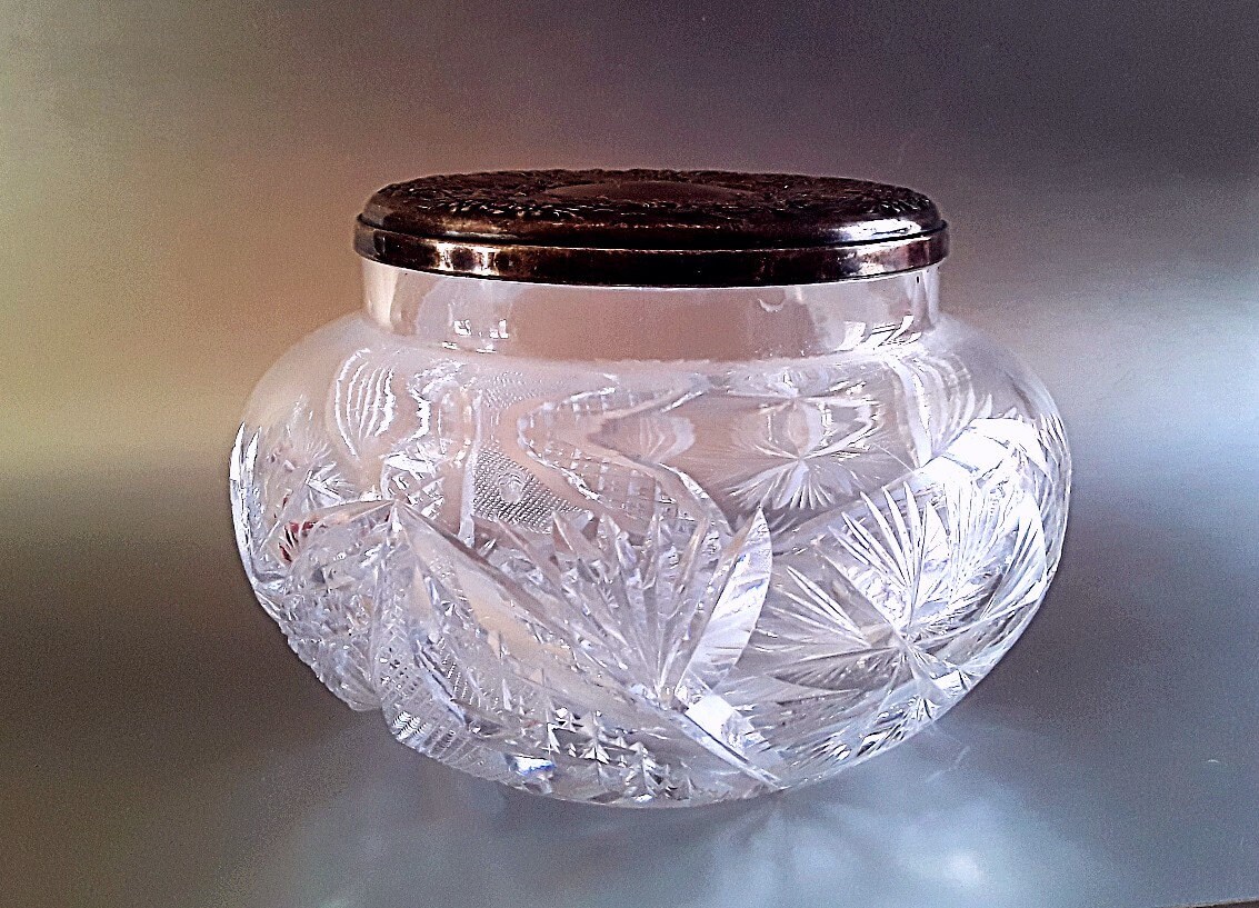 Cut Glass Powder Jar OLD MASTER by TOWLE Sterling Silver Etsy