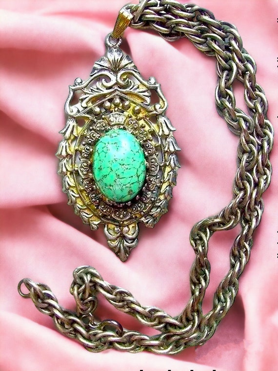 Victorian Revival Necklace-Pendant Germany, Turqu… - image 5