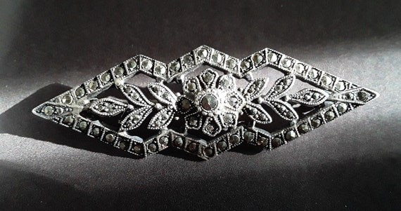 Art Deco Marcasites Sterling Silver Brooch Pin, S… - image 8