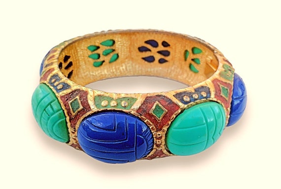 Egyptian Revival Scarab Bracelet, Unsigned KRAMER… - image 2
