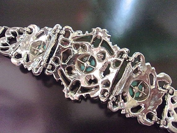 Victorian Revival Faux Turquoise Bracelet, Caboch… - image 9