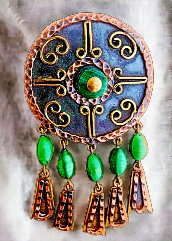 CASA MAYA Copper Dangle Brooch-Pendant, Mexico, Br