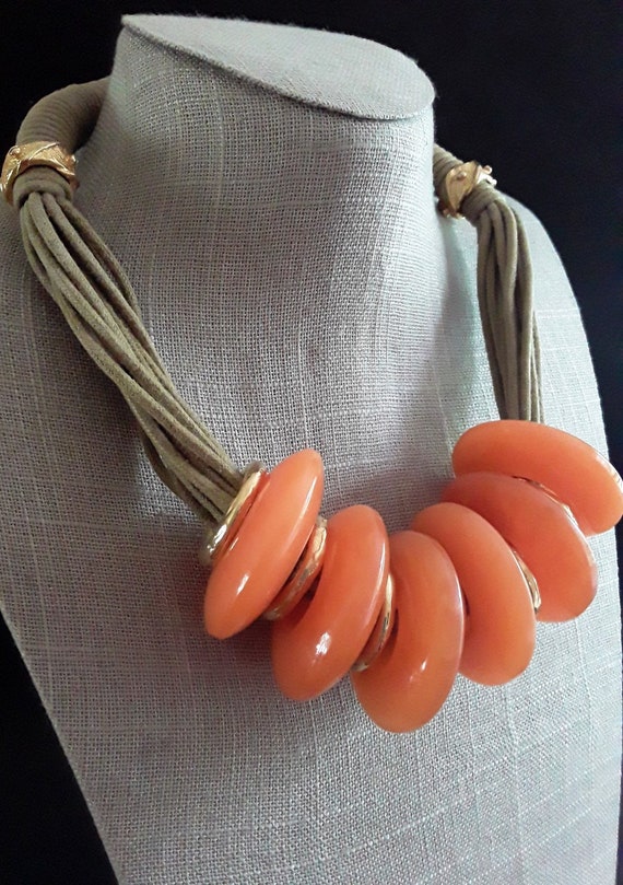Italian Modernist Orange Huge Necklace, RITA FRAS… - image 3