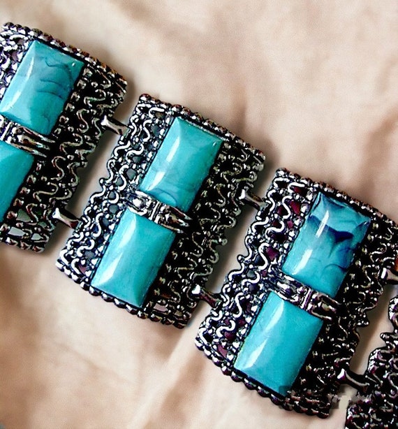 Turquoise Thermoset Extra Wide Bracelet, Selro Sty