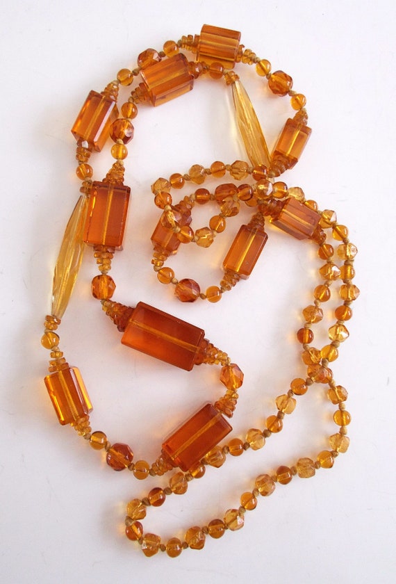 Czech Gold Topaz Glass Long Necklace, Geometric C… - image 2