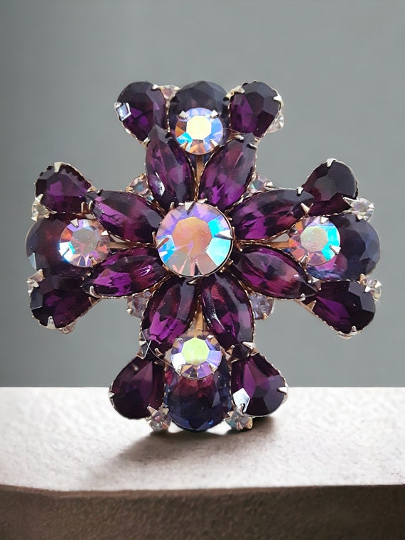 Dark Purple Maltese Cross Brooch Byzantine, Layer… - image 8