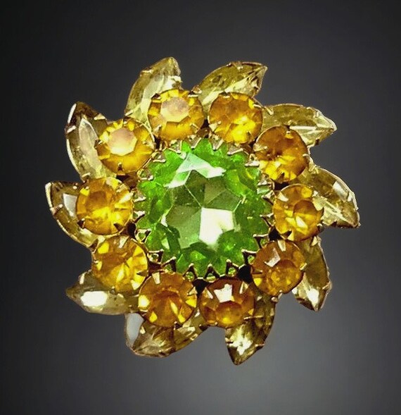 Rhinestone Layered JUDY LEE Brooch, Green Topaz Ye