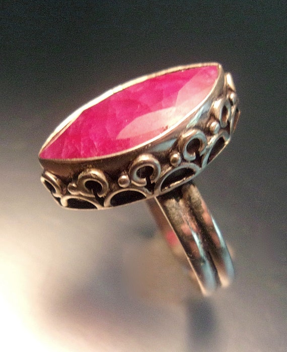 Faceted Ruby Sterling Silver Ring, Marquis-Cut, S… - image 3