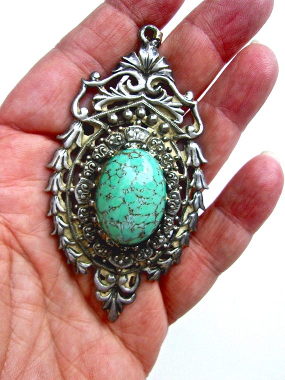 Victorian Revival Necklace-Pendant Germany, Turqu… - image 7