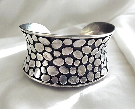 Sterling Silver Pebble Texture Cuff Bracelet, JAN… - image 2
