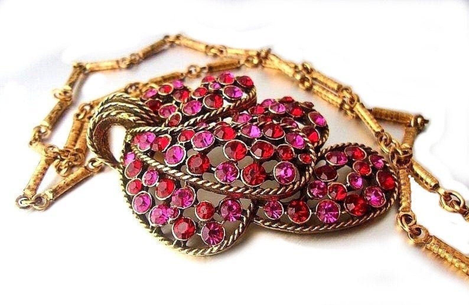 KRAMER of NY Pendant Necklace Fuchsia Pink Rhinestones Bar Etsy