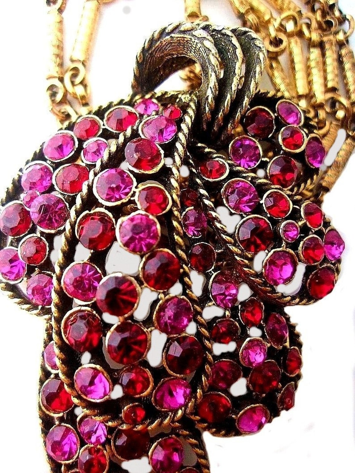 KRAMER of NY Pendant Necklace Fuchsia Pink Rhinestones Bar Etsy