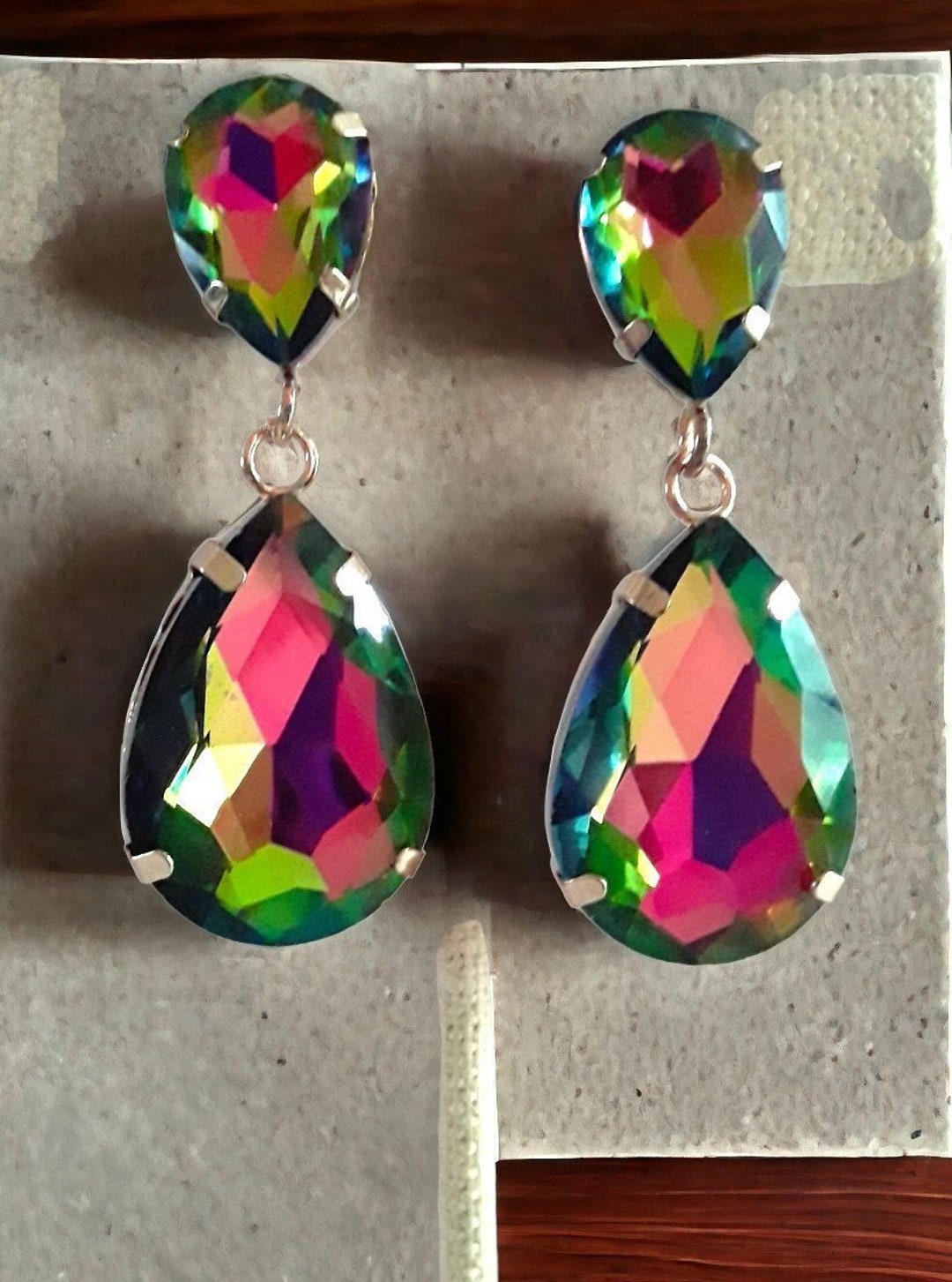 Watermelon Rhinestone Dangle Earrings, Multi Colors, Dazzling, Vintage ...