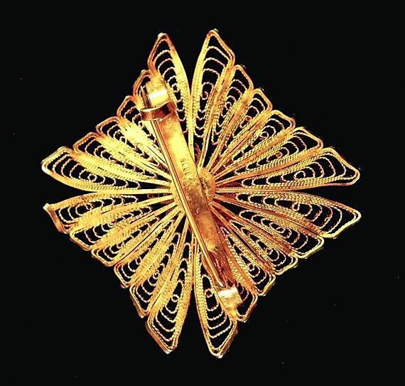 1000 Pure Silver Cannetille Brooch Pin, Gold Wash… - image 9