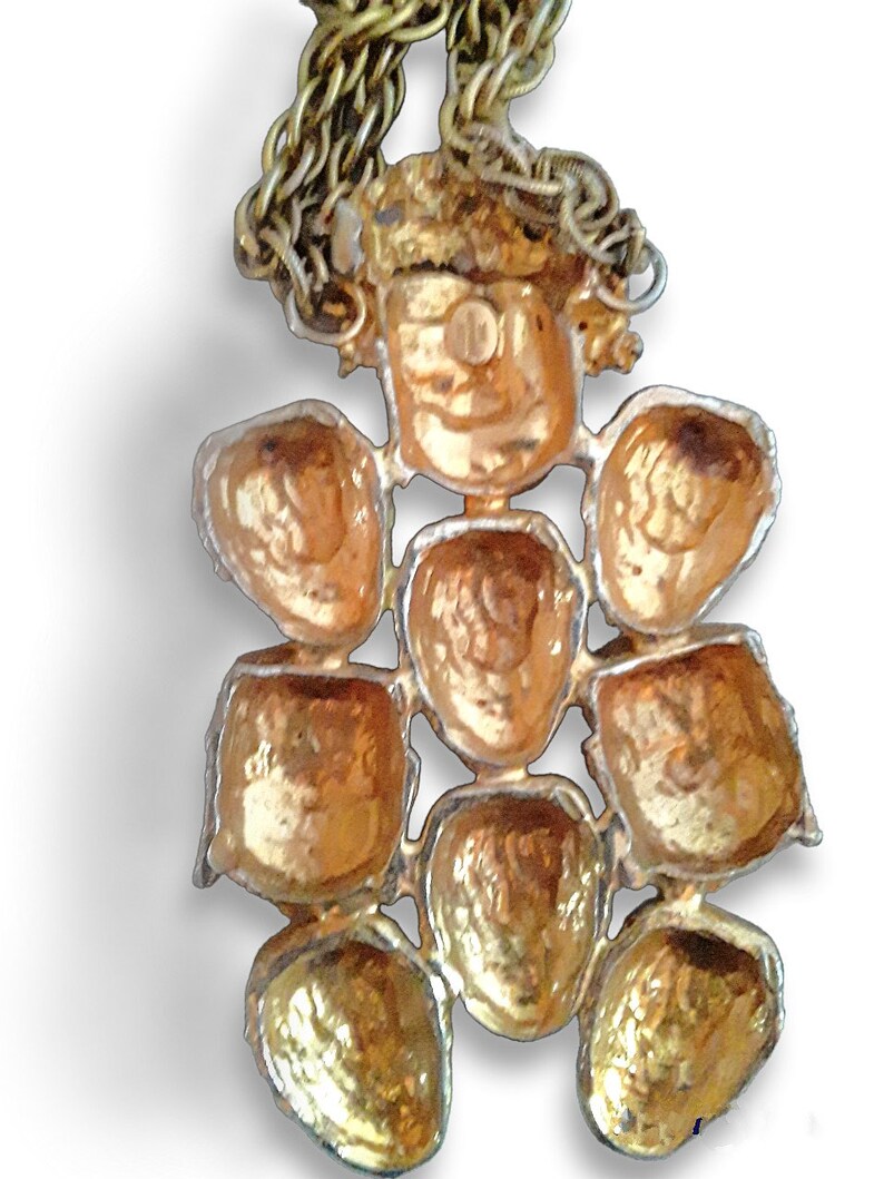 LES BERNARD Multi Faces Statement Necklace, Gold Plate, Double Strand