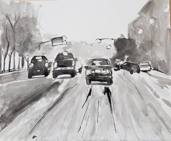 Original Ink Drawing Cityscape City Street Scene Nyc West Side Etsy