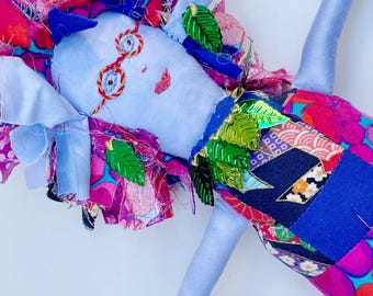 Handmade Art Doll Prue Leaf: Upcycled Quilted Fabric Spirit Doll