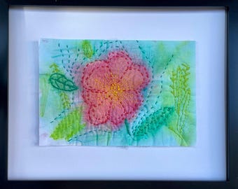 Petal Radiance– Hand-Painted & Stitched Floral Mini Quilt